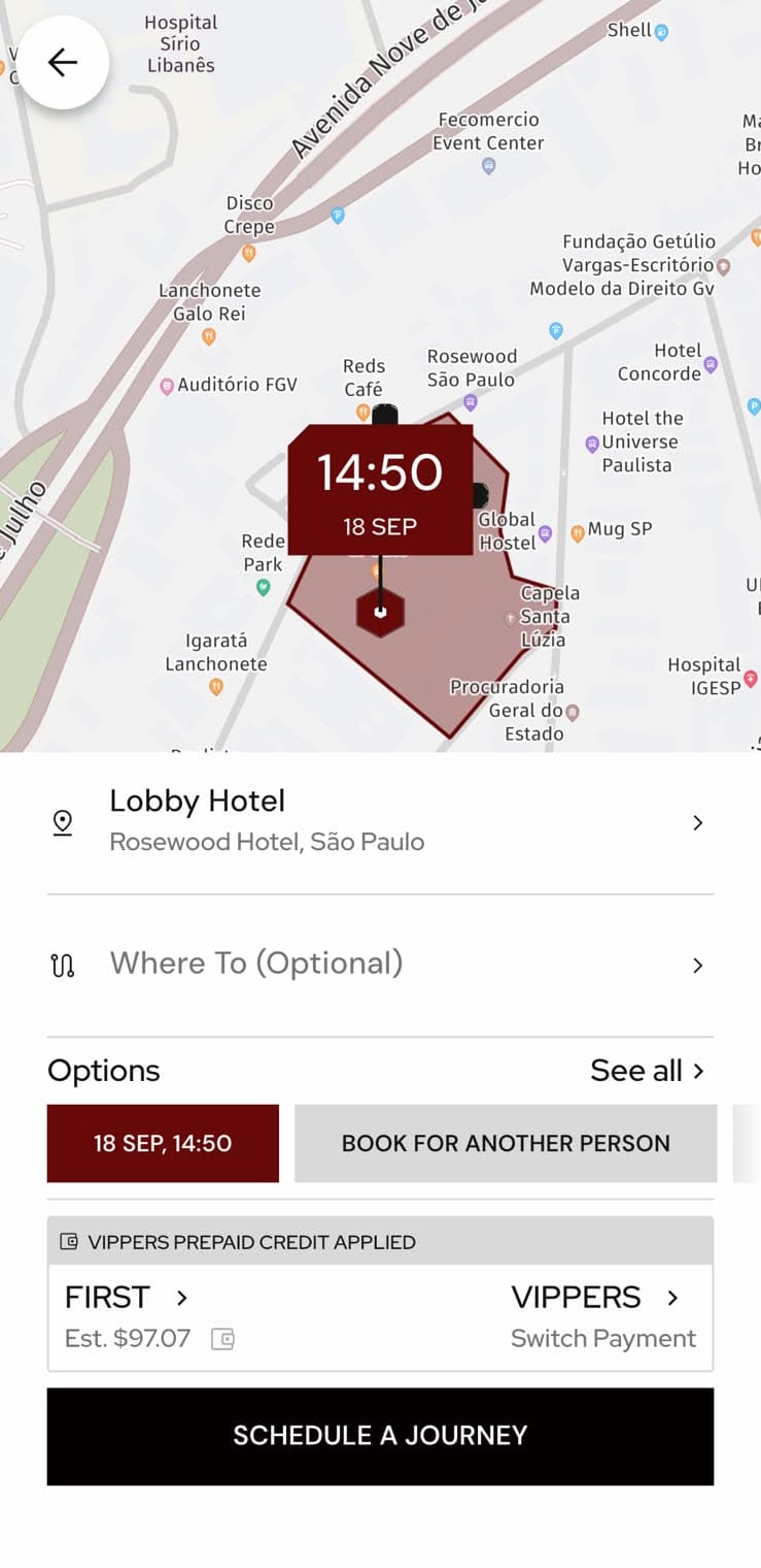 Scheduling with date and time, vehicle class, credits and payment method.