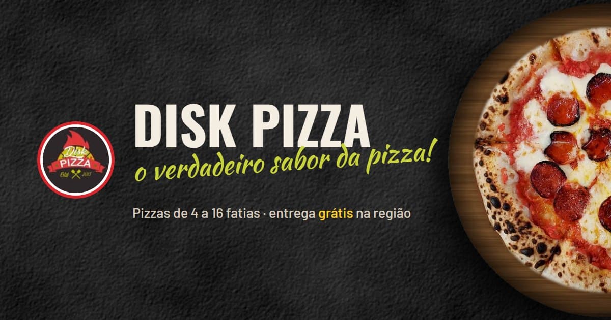 Disk Pizza logo and a pizza on a chalkboard