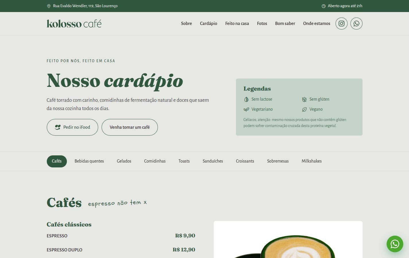 Full menu with dietary labels.